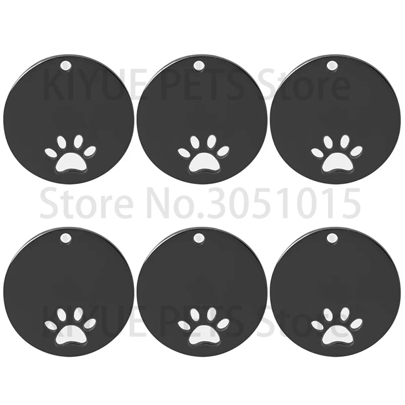 20PCS Pet ID Name Tag Round Inner Openwork Dog Paw Stainless Steel Custom Engraved Personalized Cat Nameplate Pendant Jewelry