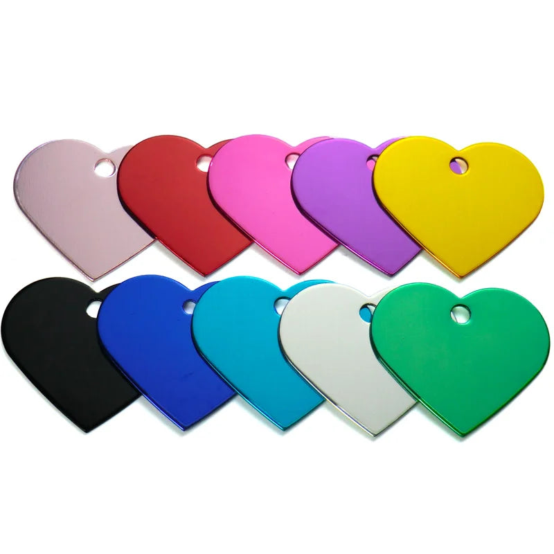 Wholesale 20Pcs Customized Personalized 2 Sides Heart shaped Aluminum Dog Cat Tag Pet Collar Accessories ID Tag Name Telephone