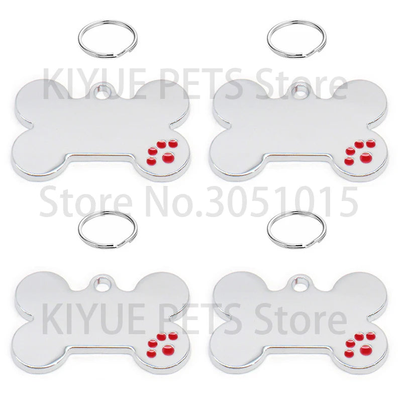 100Pcs Personalized Metal Engraving Pet Dog ID Tag Customized Number Name Cat Tag Collar Footprint Bone Nameplate Anti-lost Pend