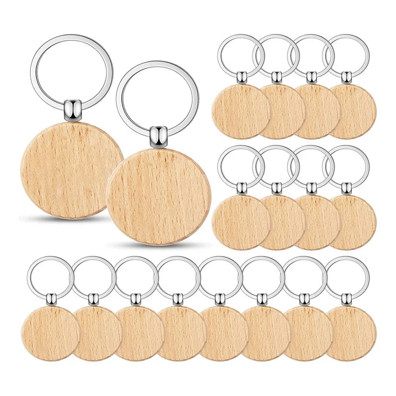 20Pcs Round Wood Keychain Blank Dog Tag Diy Wooden Key Chain Unfinished Wooden Key Ring Key Tasg