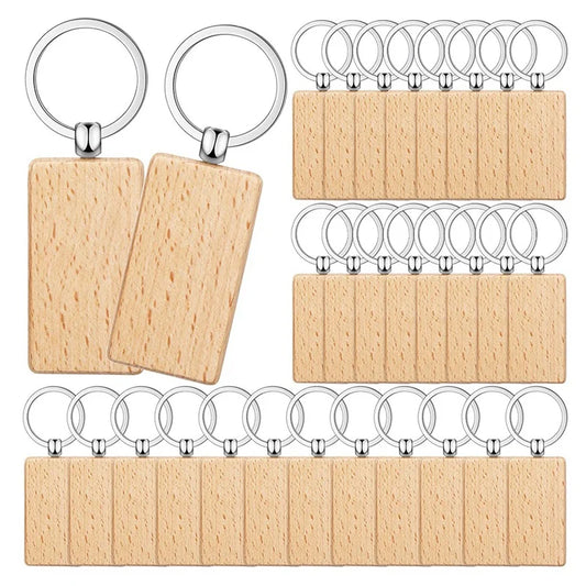 20Pcs Blank Tags Rectangle Wooden Key Chain Diy Wood Keychains Key Tags Can Engrave Diy Gifts For Dog Tags Name Pendants