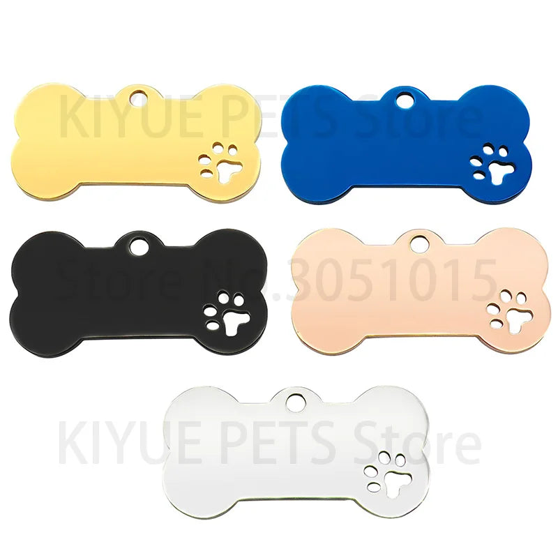 Wholesale 20Pcs Personalized Collar Stainless Bone Pet ID Tag Engraved Pet ID Name Puppy Dog Tag Pendant Bone Pet Accessories