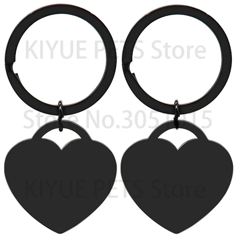 20pcs Stainless Steel Personalized Pet Blank ID Tag Heart Pendant Metal Keyring Nameplate Collar Accessories