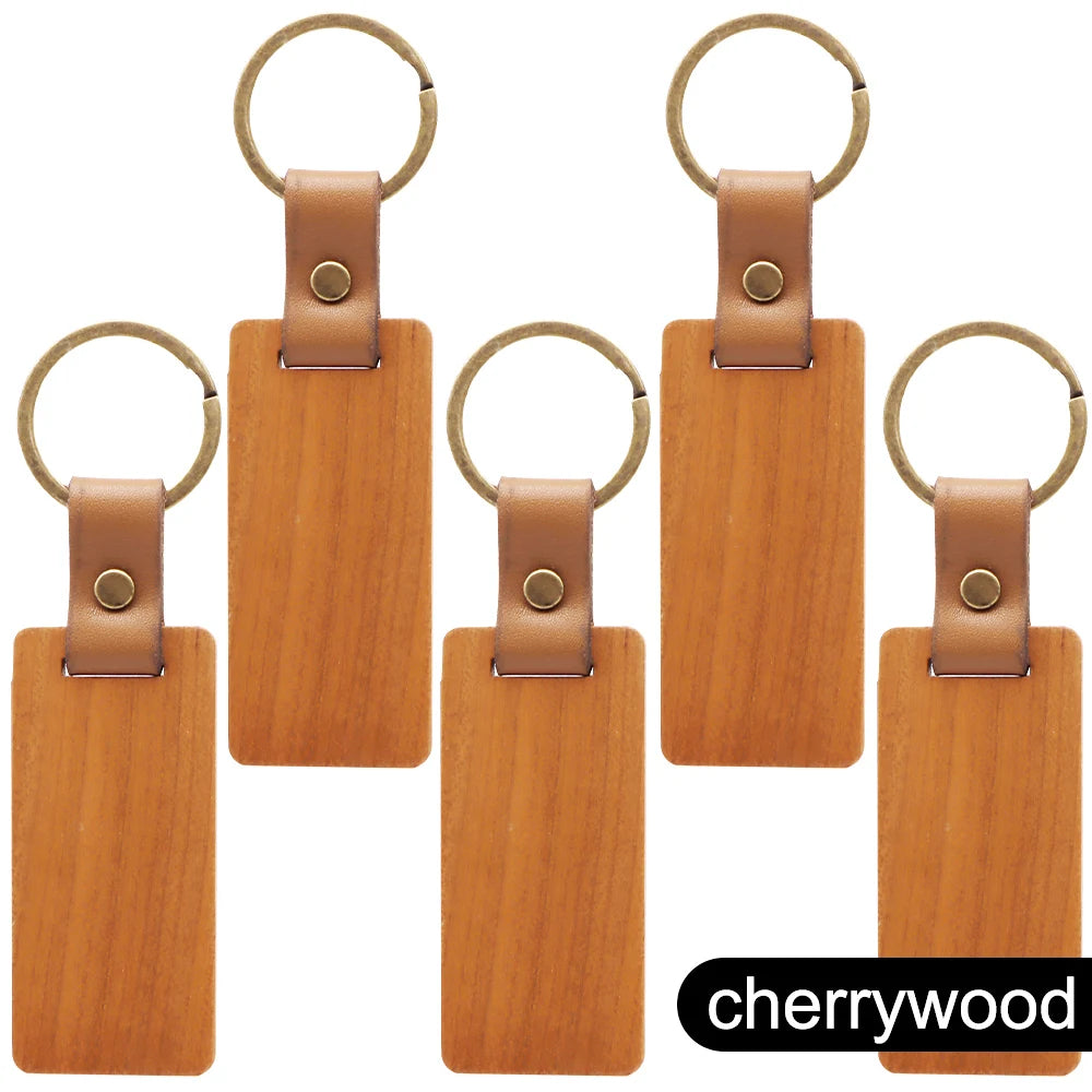 50pcs Wooden Keychain Rectangular Collectible Key Ring Car Bag Hanging Pendant Painting Crafts Cute Keychain for Women Men