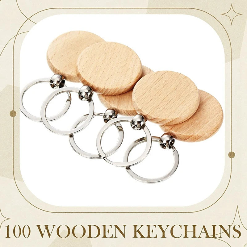 20Pcs Round Wood Keychain Blank Dog Tag Diy Wooden Key Chain Unfinished Wooden Key Ring Key Tasg