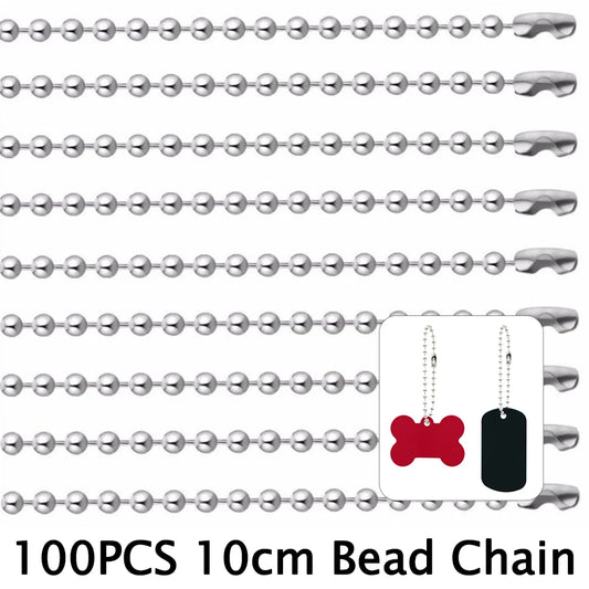 100pcs Round Ball Bead Chain 10cm Length Bulk Keyring Pet Dog Tag Connector Pendant Jewelry Making Accessorise