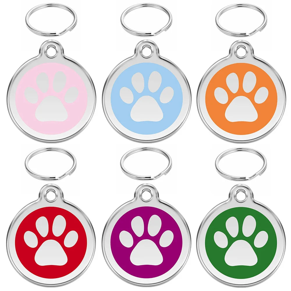 Wholesale 100 Tags Paw Pet Name Keychain ID Tags Number Address NamePlate Ring Key Chain Tag Pet metal tags id wallet pendant