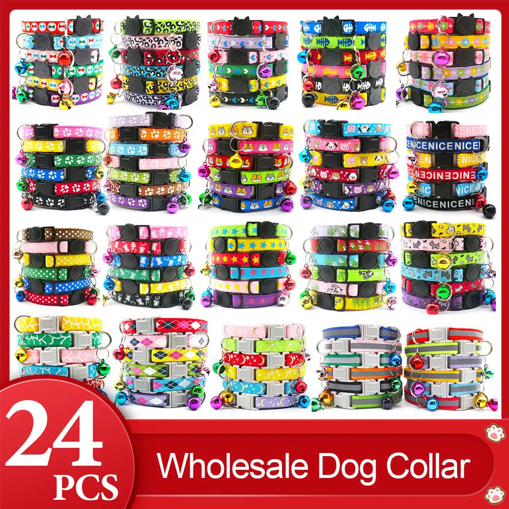 Wholesale 24PCS Cloth Material Pet Necklace Adjustable Halter Neck Strap Personality Bell Breathable Fashion Collar