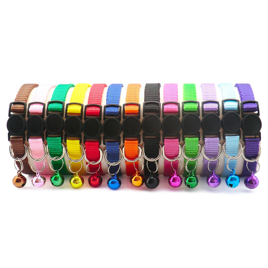 Wholesale 24Pcs Safety Casual Solid Color Neck Strap Fashion Walking Outside Pet Cat Dog Collar With Bell Delicate