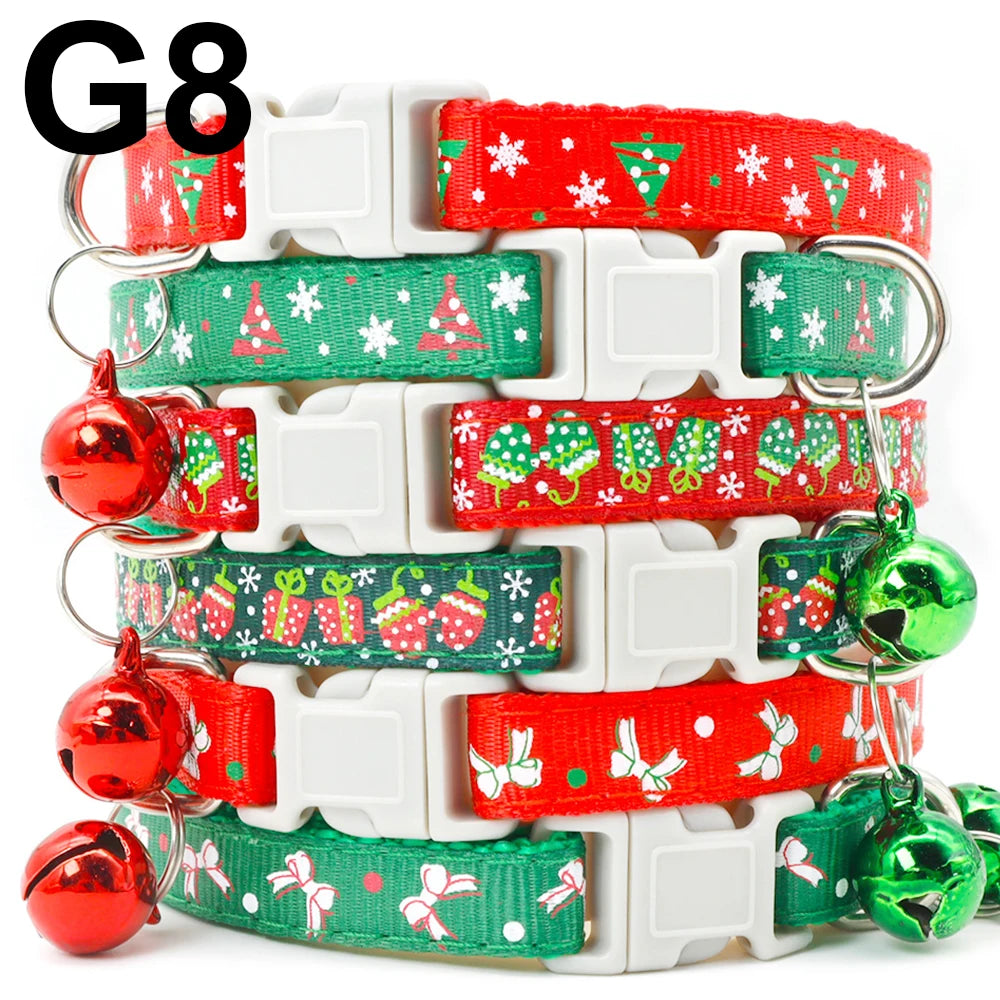 24PCS Pet Cat Collar Bow Tie And Bell Cute Plaid Christmas Red Adjustable Dog Collar With Sash Gifts