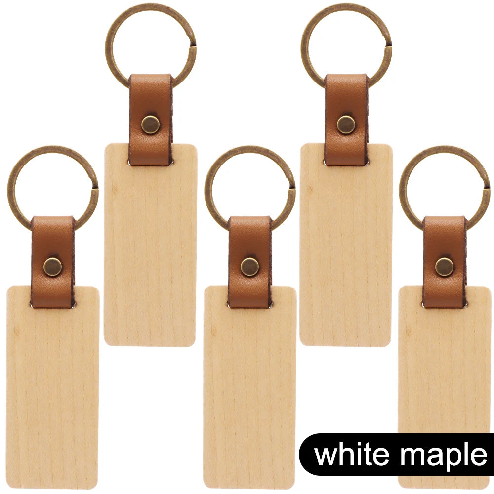 50pcs Wooden Keychain Rectangular Collectible Key Ring Car Bag Hanging Pendant Painting Crafts Cute Keychain for Women Men