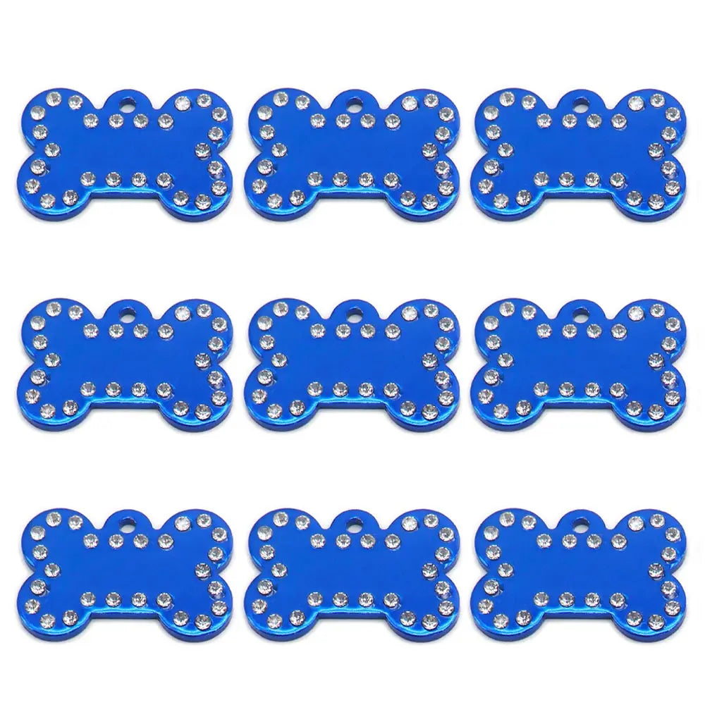 Wholesale 100Pcs Rhinestone Bone Plate Tag Personalized Dog ID Tag Custom Name Dog Collar Pet Accessories Pet Gift Dog Bone Tag