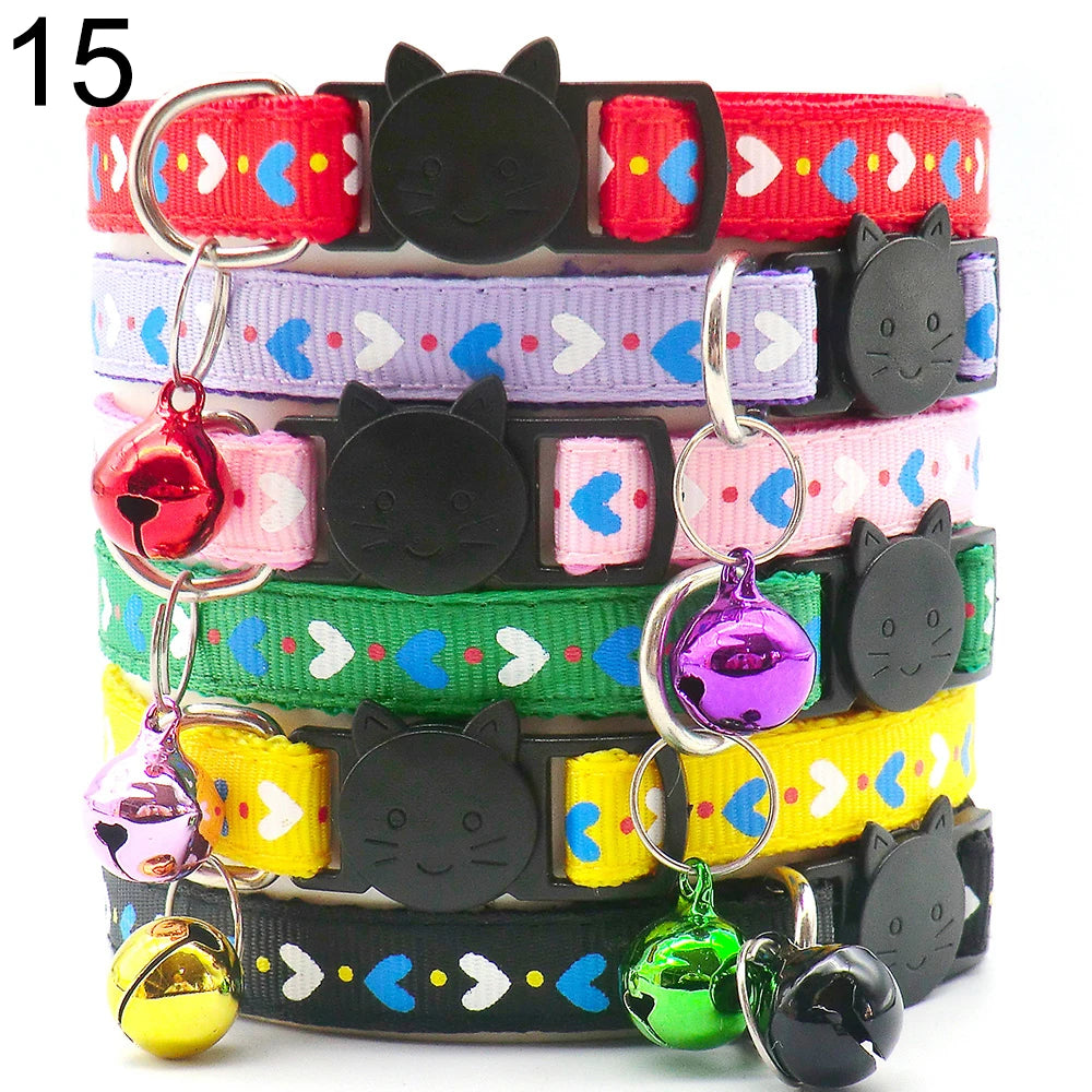 Wholesale 24 PCS Adjustable Cloth Material Pet Dog Chain With Cat Face Button Neckband With Bell Fashion Halter Collar