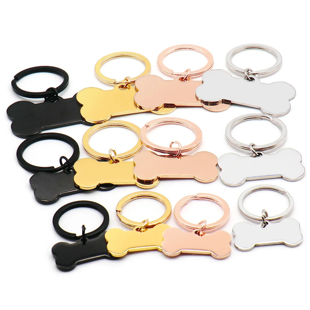 50Sets Bone Pet ID Tag Anti-lost Personalized Engraved Name Tell for Cat Puppy Collar Accessories Custom Plate Key Chain Ring