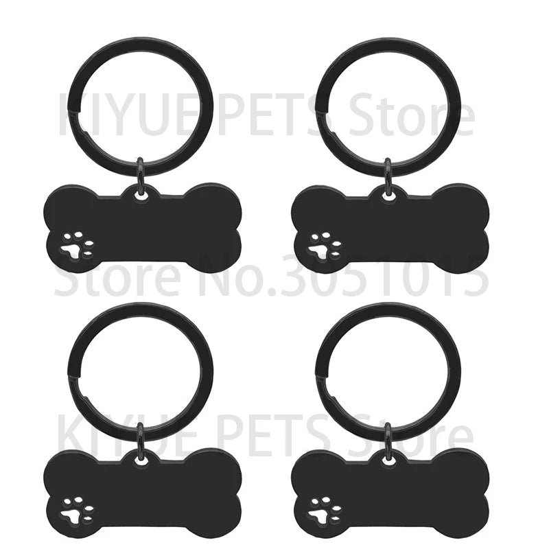 50Pcs Puppy Blank ID Bone Tag With Keyring Stainless Steel Paw Engraving Cat Nameplate Pet Collar Pendant Accessories