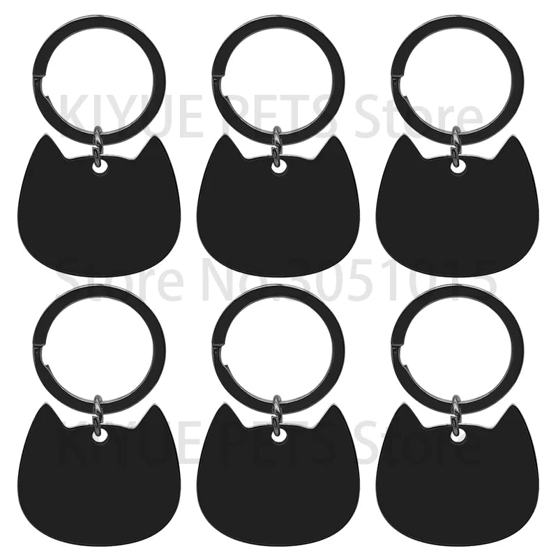 20Pcs Pet Personalized Cat Face Shape Blank Stainless Steel Tag Customization Laser Engraving Keychain Pendant Charm Ornaments