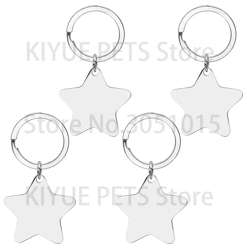 Personalized 50Pcs Blank Star Tag With Chain Pet Dog Plate Keyring Pendant Necklace Jewelry Making Accessories