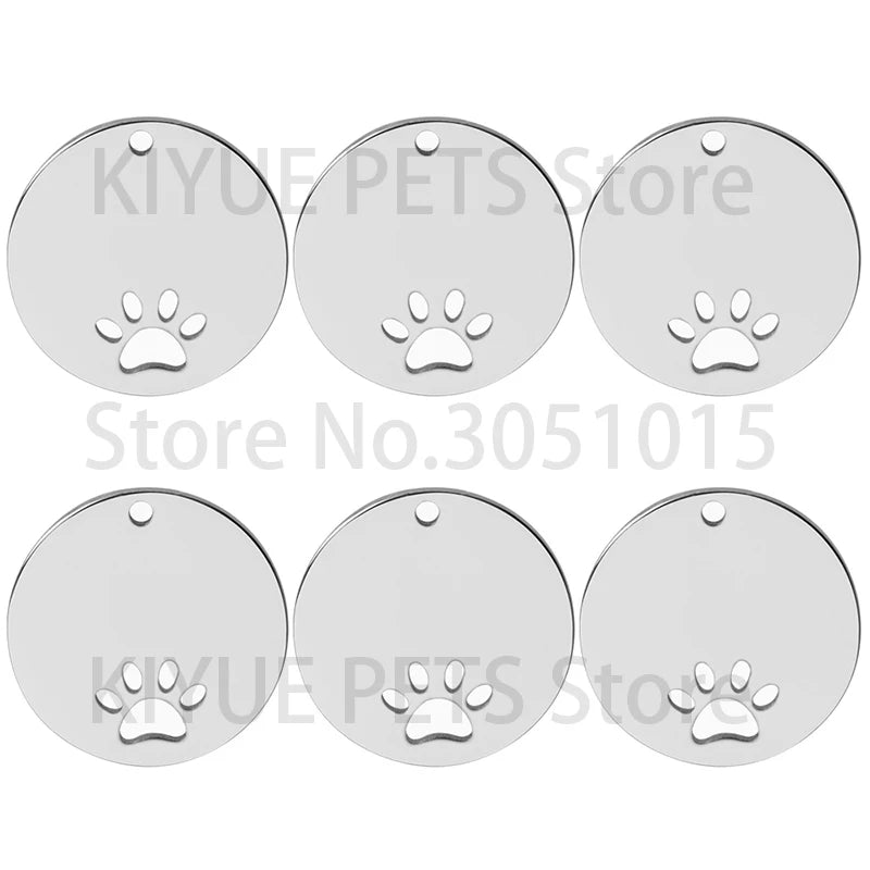 20PCS Pet ID Name Tag Round Inner Openwork Dog Paw Stainless Steel Custom Engraved Personalized Cat Nameplate Pendant Jewelry