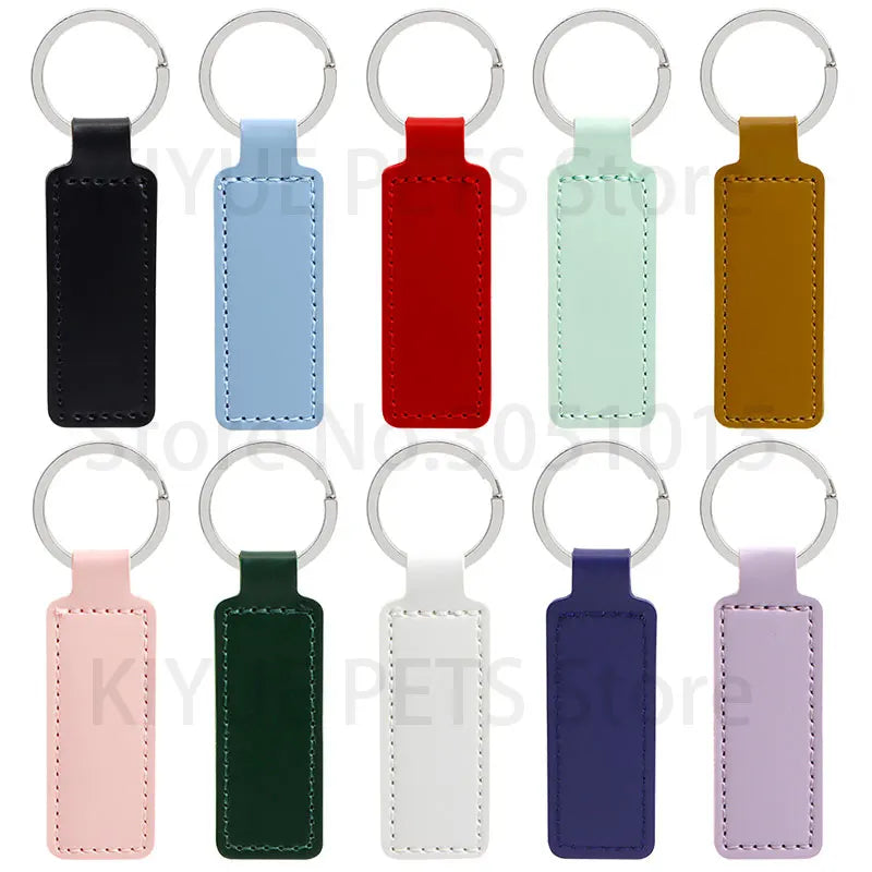 Wholesale 100 50 Pcs PU Leather ID Tag Key Chains Car Keychain Personalized Name Dog Tag ID Plate Square Key Pendant With Ring