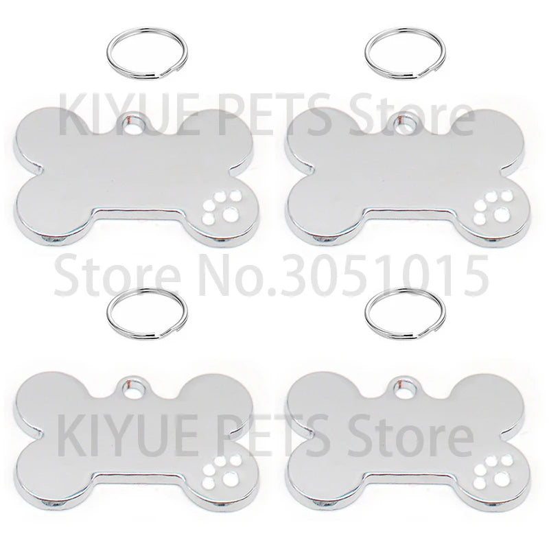 100Pcs Personalized Metal Engraving Pet Dog ID Tag Customized Number Name Cat Tag Collar Footprint Bone Nameplate Anti-lost Pend