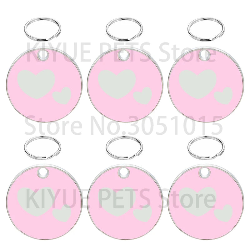 100PCS Heart Anti-lost Pet ID Tag Blank Engraved Name for Cat Puppy Customized Round Pendant Personalized Collars Key Ring