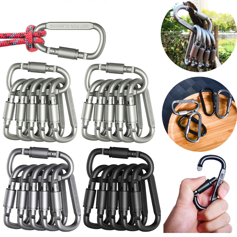 50Pcs Backpack Carabiner Keychain Outdoor Camping Hiking Aluminum D-ring Snap Clip Buckle Hook Climbing Tools as Small Gift