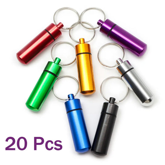 Wholesale 20 Pcs Waterproof Travel Pill Box Bottle Cache Drug Holder Container Keychain Medicine Box Health Car Dog Name Pendant