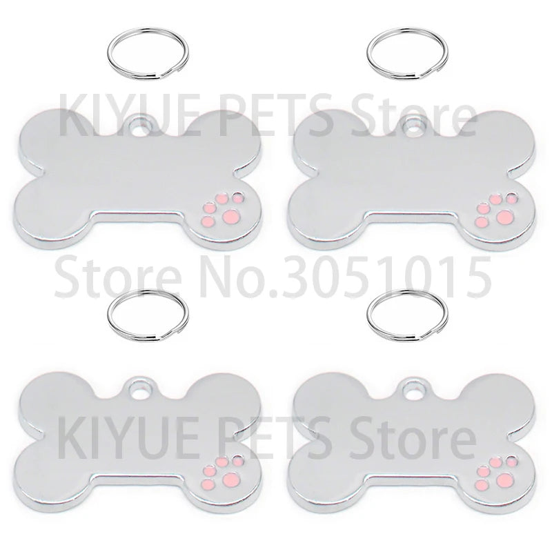 100Pcs Personalized Metal Engraving Pet Dog ID Tag Customized Number Name Cat Tag Collar Footprint Bone Nameplate Anti-lost Pend