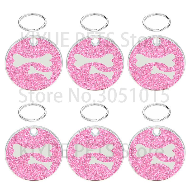 Wholesale 20Pcs Dog Cat Tag Engraved Round Puppy Kitten Blank ID Name Custom Collar Tag Bone Pendant Accessories Paw Glitter