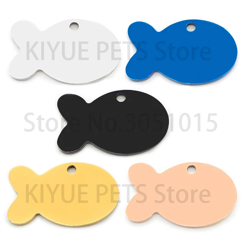 20PCS Pet Dog ID Tag Fish Shape Stainless Steel Personalized Engraved Name Phone Puppy Collar Pendant Keyring Accessories