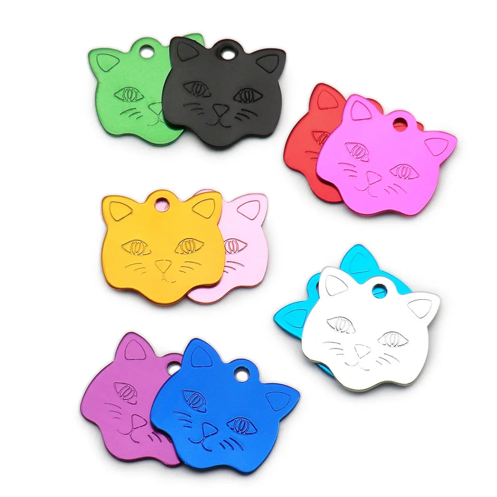 Wholesale 20Pcs Cat ID Tag Cats Name Tag Pendant  Aluminum Pet Accessories Face Nameplate Customized Tag For Cats Collar