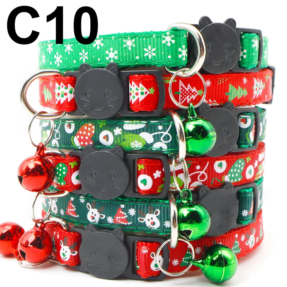 24PCS Christmas Cute Bell Collar Adjustable Buckle Cat Collar Quick Disengagement Kitten Small Dog Accessories