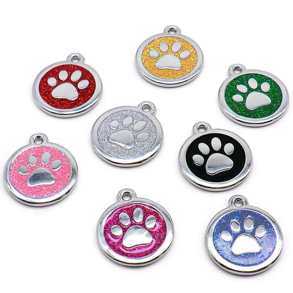 100PCS Anti-lost Custom Dog ID Tag Engraved Shiny Pet Dog Collar Accessories Personalized Cat Puppy ID Tag Alloy Round Paw Name