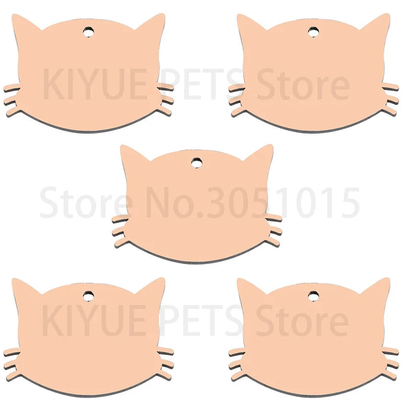 100PCS Personalized Cat Face Stainless Steel Dog Pet ID Tag Keychain Engraved Name Puppy Collar Metal Pendant Keyring Accessorie