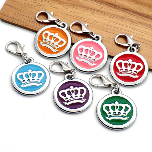 Wholesale 100 Pcs Crown Personalized Dog ID Tags Engraved Tag For Dogs Cats Collar Puppy Pet Accessories Customized Name Tags