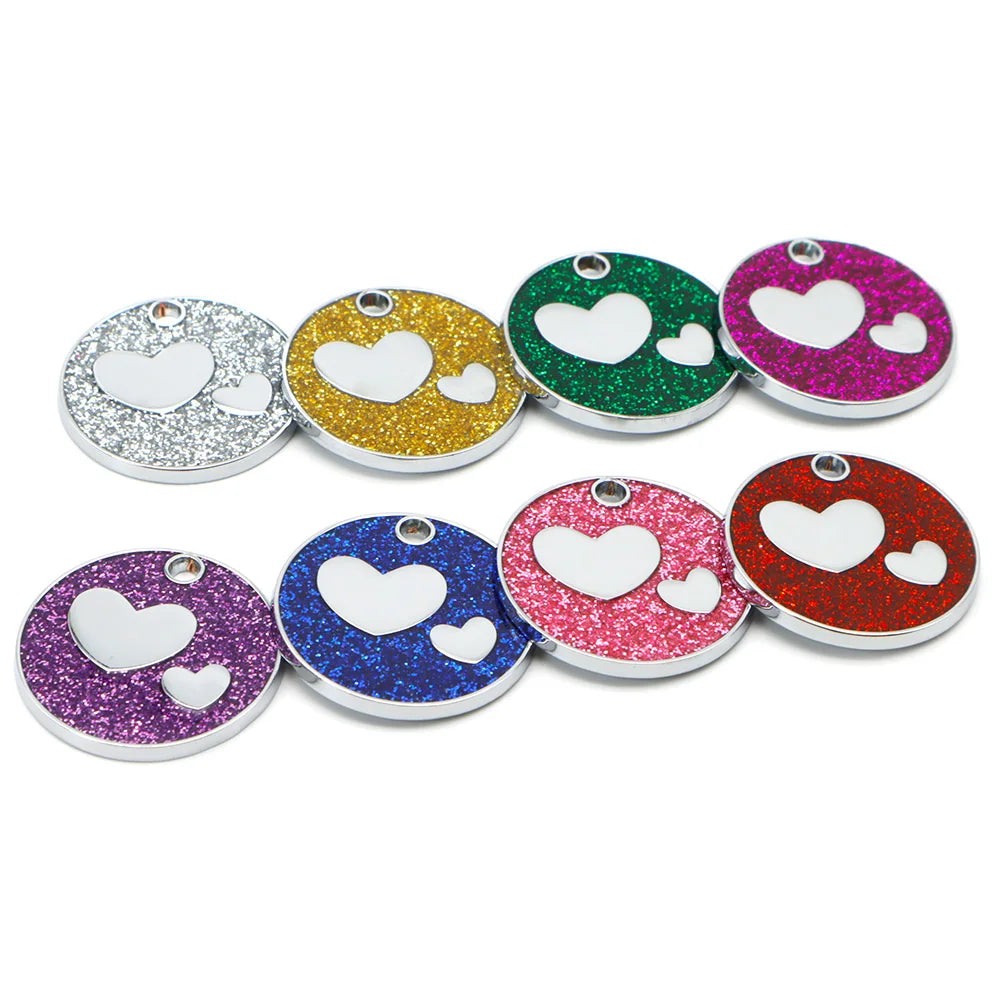 100PCS Personalized Pet ID Tags Engraved Pet Name Heart Number Address Cat Dog Collar Animal Round Pendant Puppy Rabbit Necklace