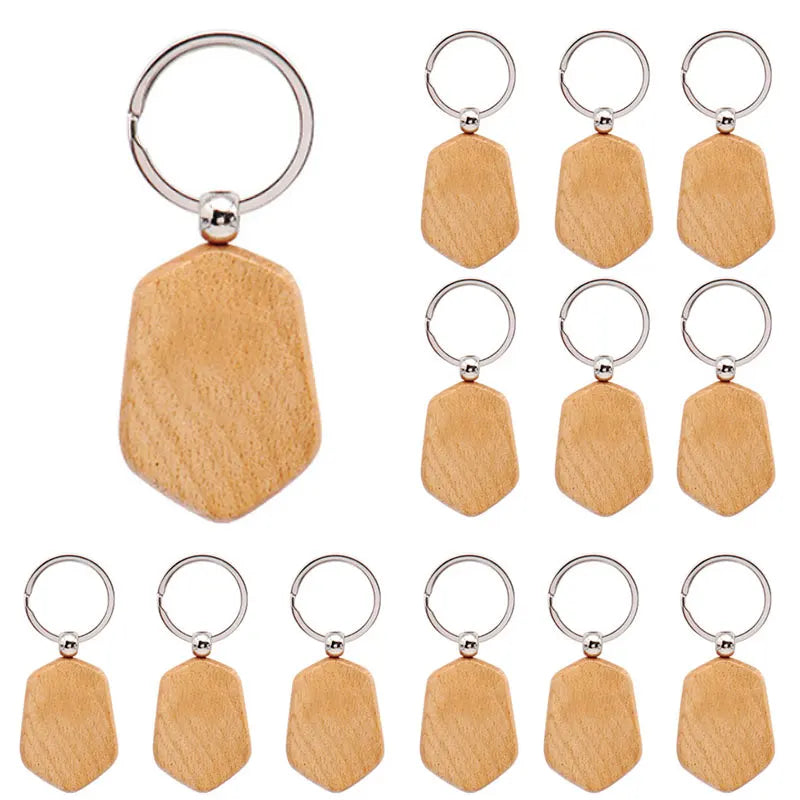 20Pcs Wooden Keyring Keychain Chain Key Ring Natural Wood Gifts Customize Blank Engrave DIY Wholesale Bulk  Name Tags