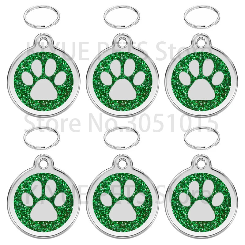 100PCS Anti-lost Custom Dog ID Tag Engraved Shiny Pet Dog Collar Accessories Personalized Cat Puppy ID Tag Alloy Round Paw Name