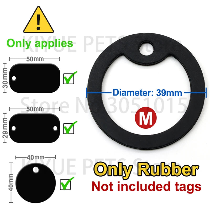 20pcs/set Black Rubber Round Tag Pet ID Nameplate With Silencer Circle Personalized Jewelry Pendant Collar Necklace Accessories