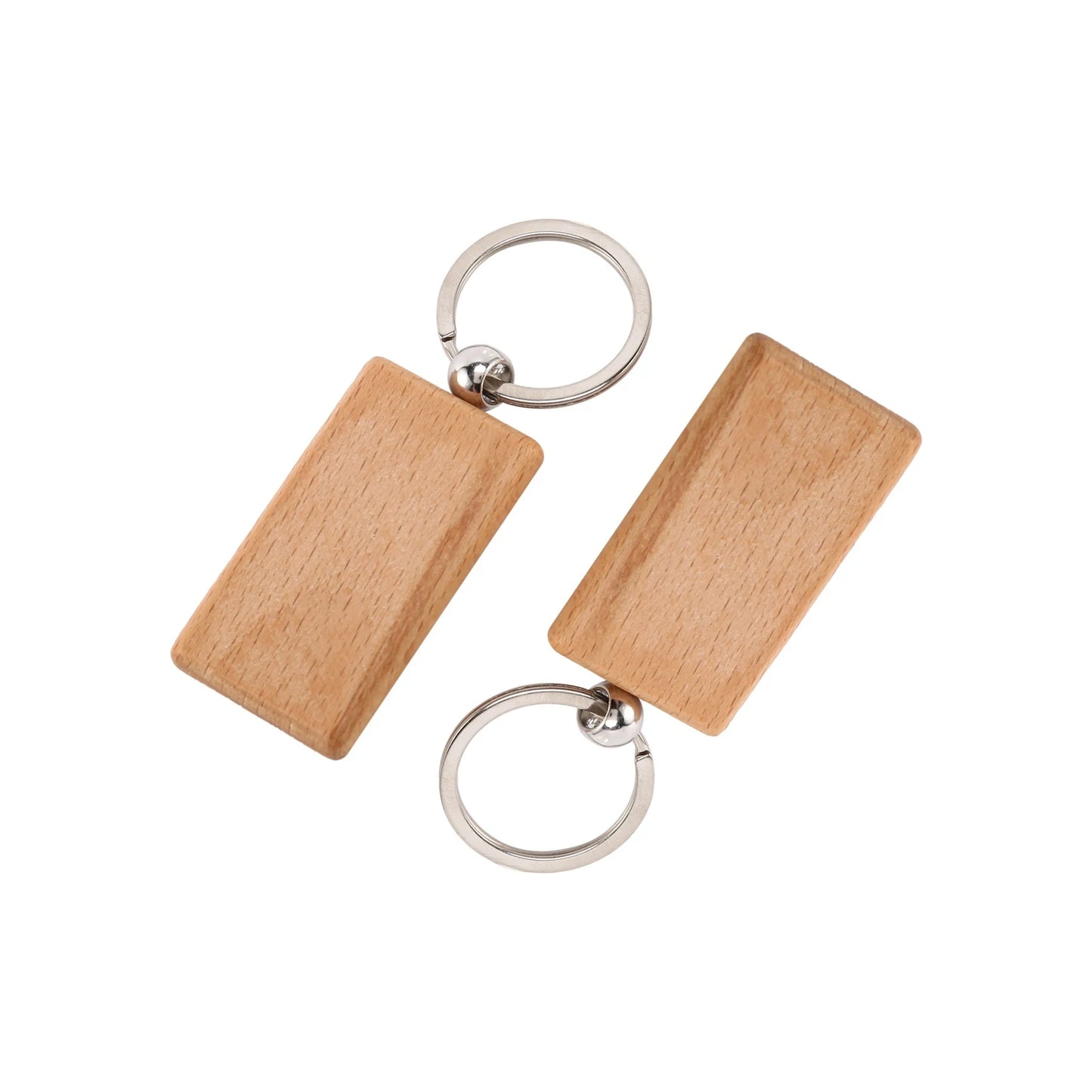 20Pcs Blank Wooden Keychain DIY Rectangular Engraving Key Chain ID Tag Can Be Engraved