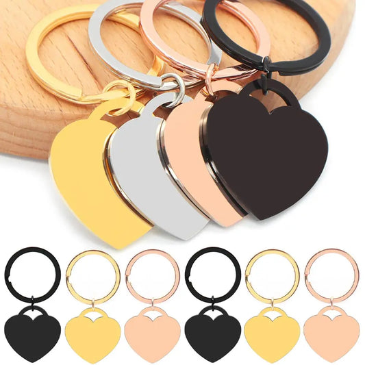 50Pcs Personalized Heart Stainless Steel Tag With Keychain Metal Pendant Blank Custom Key Ring Gifts Accessories