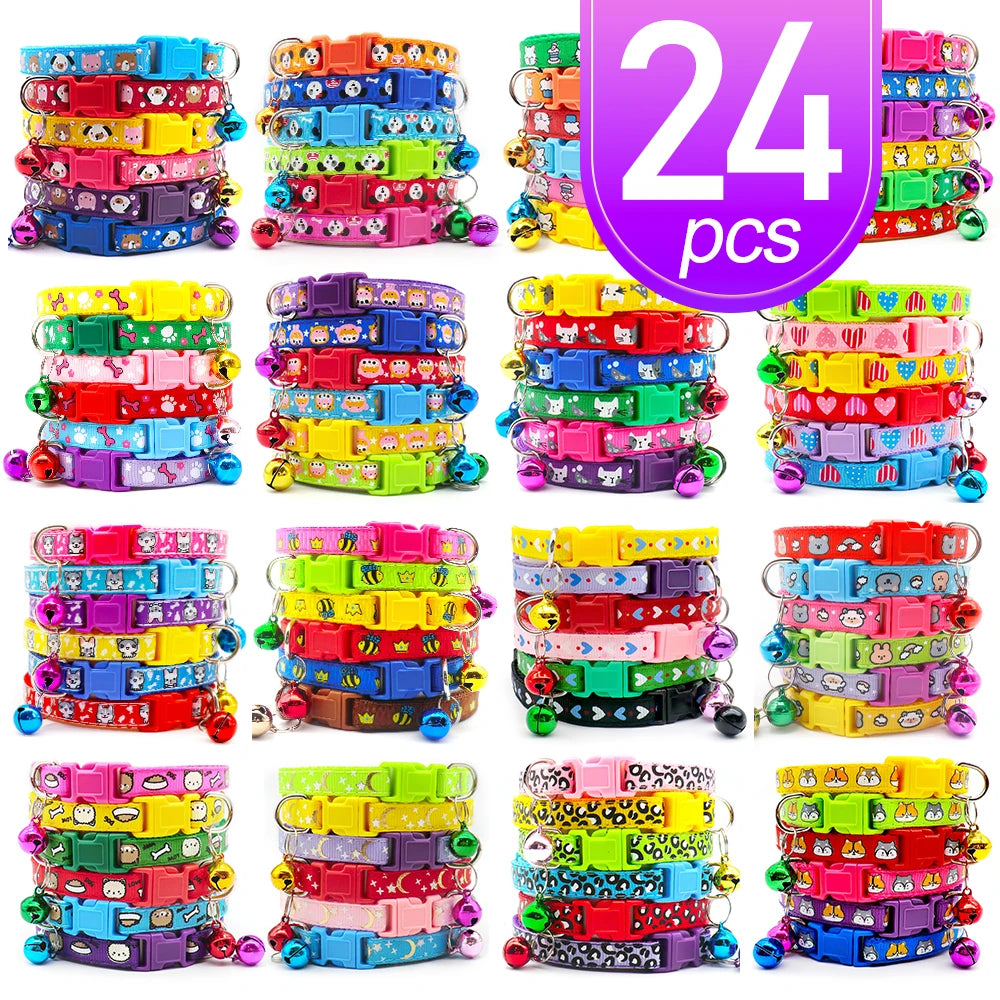 Wholesale 24pc Mix Color Pet Dog Collar Cute Paw Print Kitten Adjustable Puppy Neck Strap Personalized Anti-lost Collar