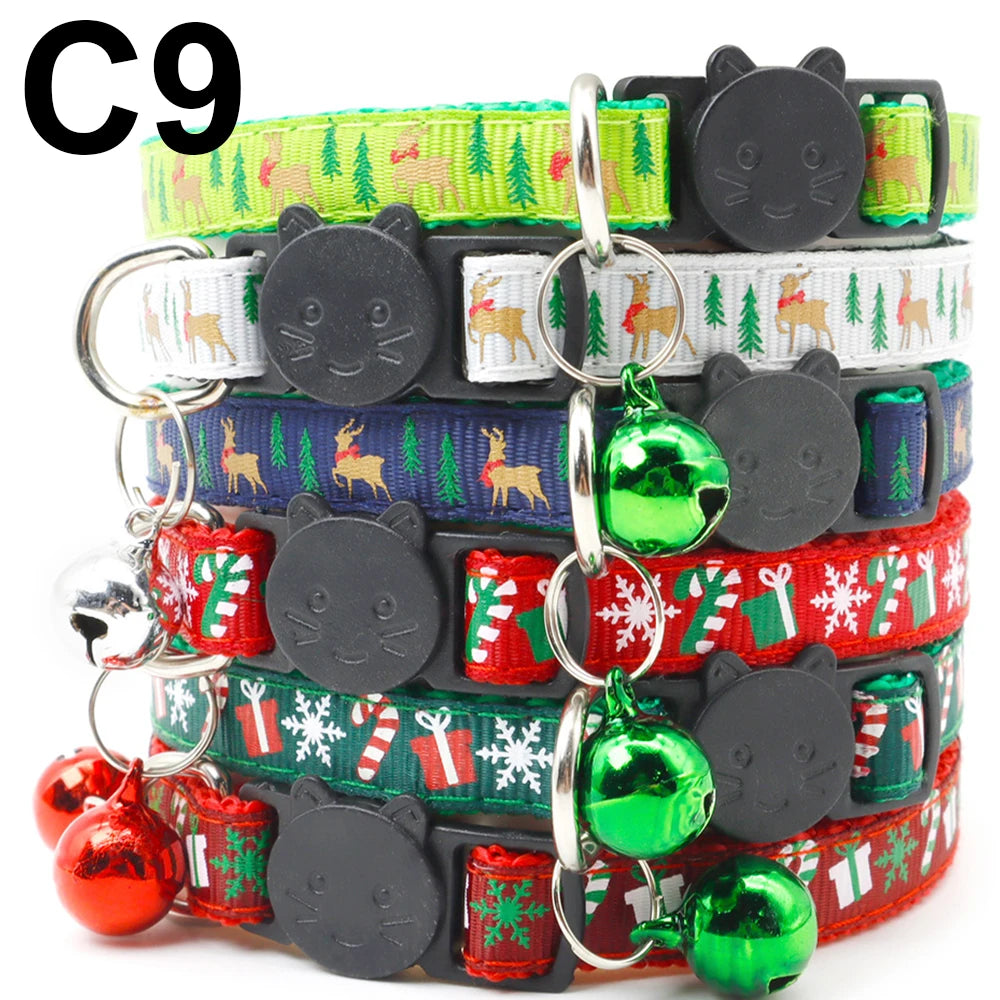 24PCS Christmas Cute Bell Collar Adjustable Buckle Cat Collar Quick Disengagement Kitten Small Dog Accessories