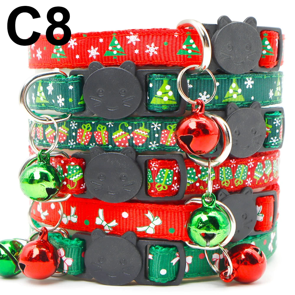 24PCS Christmas Cute Bell Collar Adjustable Buckle Cat Collar Quick Disengagement Kitten Small Dog Accessories