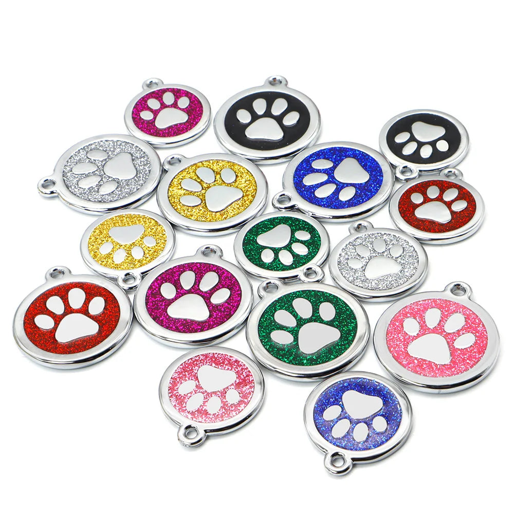 100PCS Anti-lost Custom Dog ID Tag Engraved Shiny Pet Dog Collar Accessories Personalized Cat Puppy ID Tag Alloy Round Paw Name