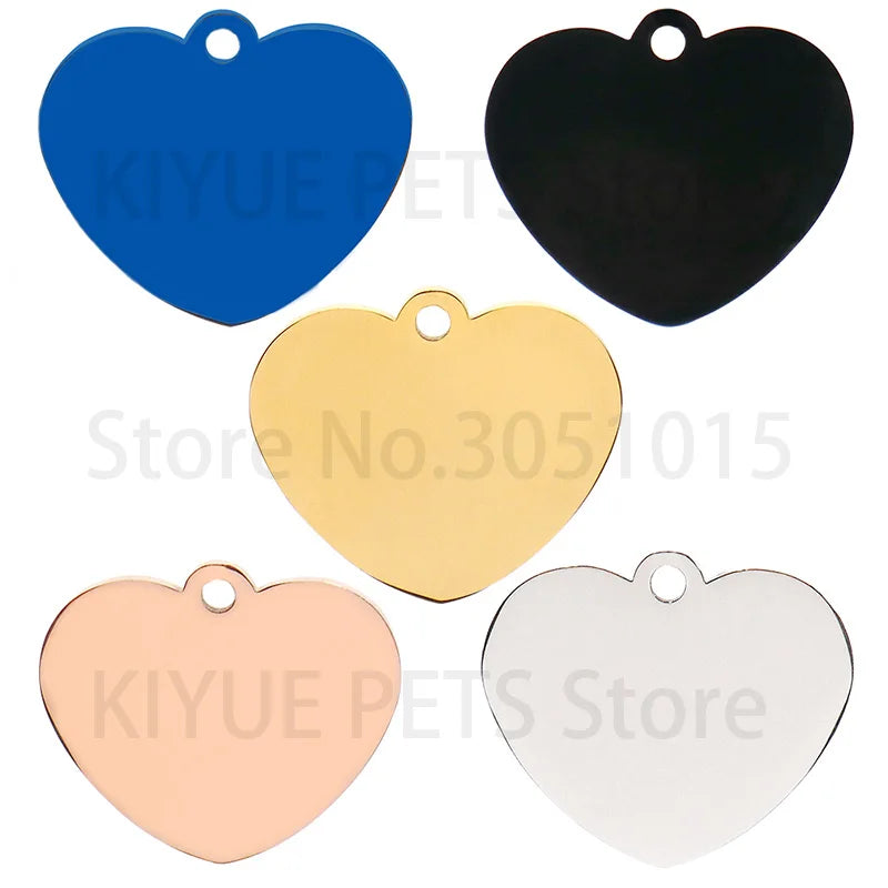 20PCS Heart-shaped Stainless Steel Dog ID Tag Pet Nameplate Pendant Custom Personality Engraved Cat Identity Necklace Accessorie