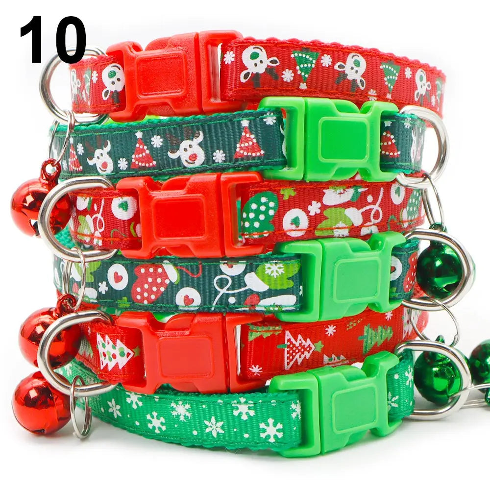 100PCS Dog Collar Christmas Pet Bow Tie New Year Santa Claus Cat With Bell Chihuahua Necklace Adjustable For Puppy Gifts