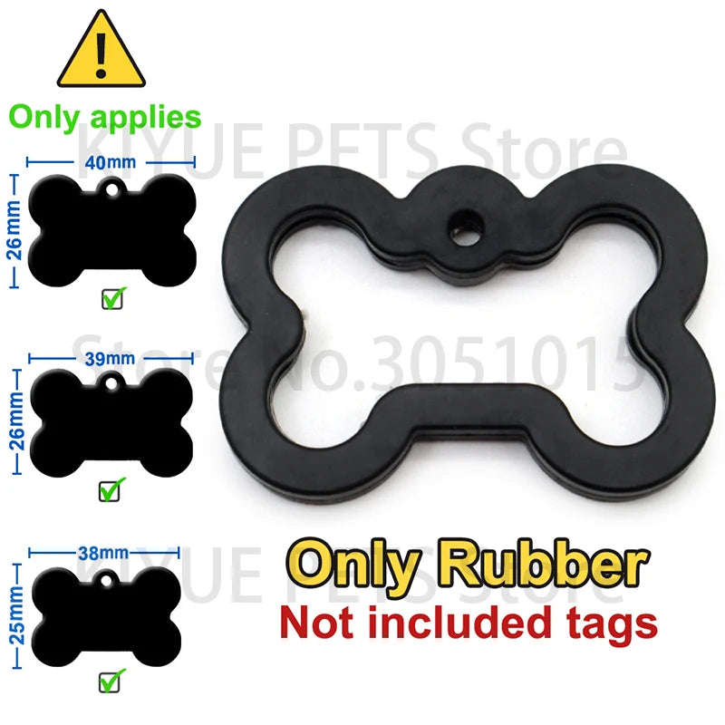 20Pcs Customization Pet ID Tag Silent Black Bone Shape Rubber Silencer Pendant Anti-lost Jewelry Charm Accessories