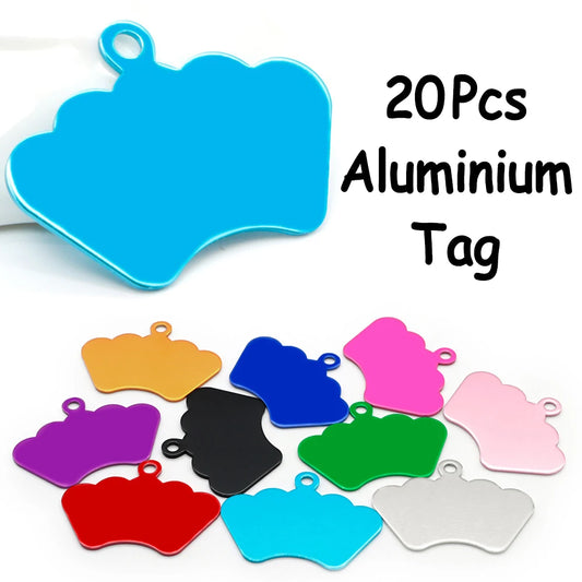 20Pcs New Fashion Pet ID Tag Colorful Crown Shape Engravable Keyring Keychain Charm Anti-lost Pendant Aluminium Accessories