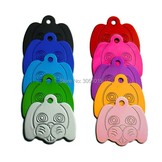 Wholesale 20Pcs Dog Face ID Tags Dog cat tag Dog collar Aluminum Engraving Pet Dog Cat Collar Accessories ID tag Name Telephone